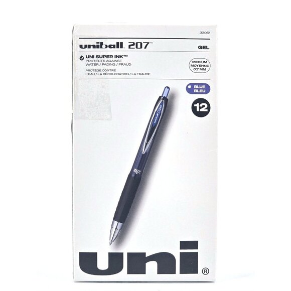 Uni-Ball 207 Retractable Gel Pens Medium Point 0.7mm Blue 12 Pack Super Ink - Picture 1 of 9